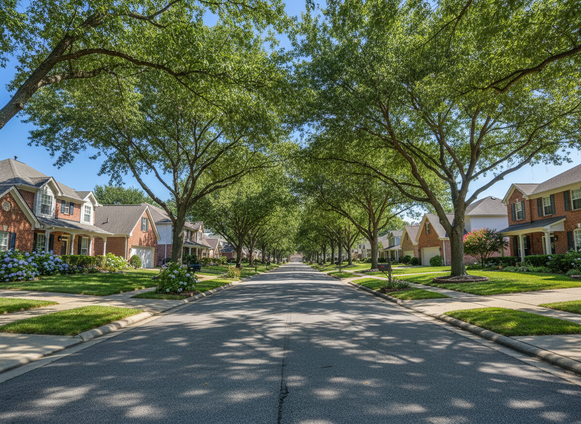 Tree-lined neighborhood street